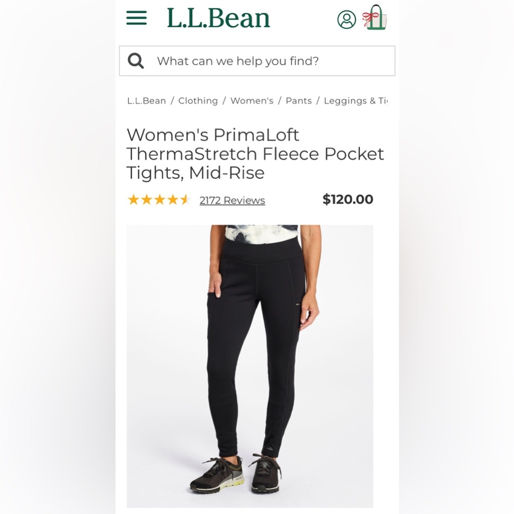 LL bean Women's PrimaLoft ThermaStretch Fleece Pocket Tights, Mid-Rise. - Picture 5 of 5